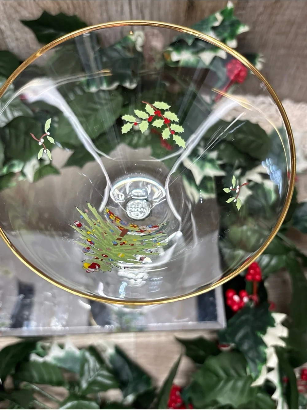 Spode Christmas Tree Martini Glass Gold Rim Single Stem Set Of 2Holidaycheer